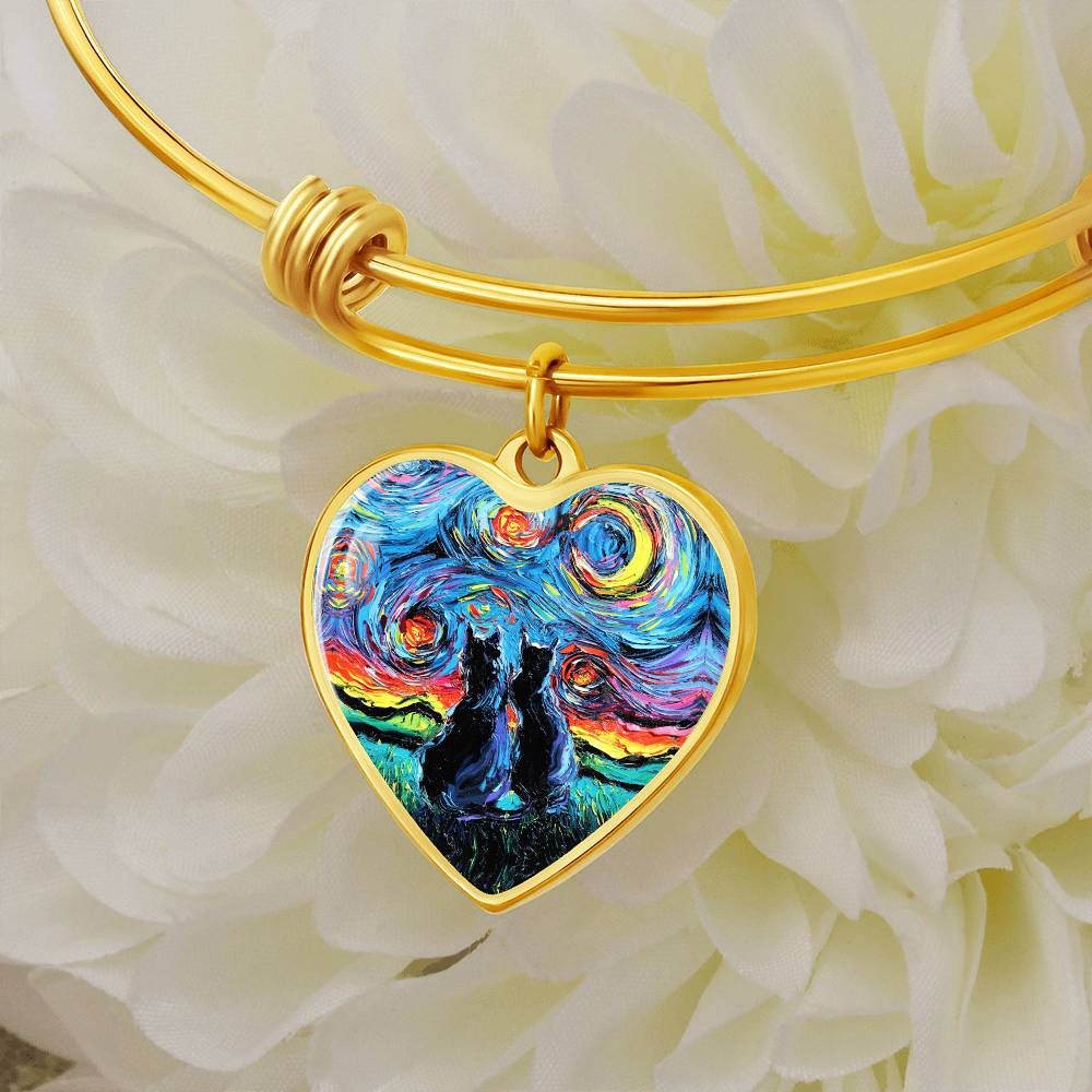 van Gogh's Cats Starry Night Heart Bangle Bracelet