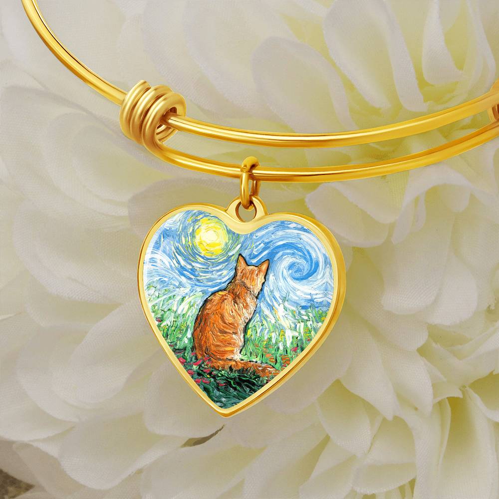 Orange Cat Spring Starry Night Heart Bangle