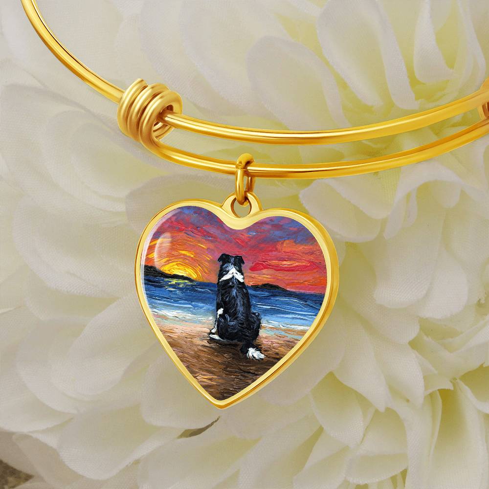 Beach Days - Border Collie Heart Bangle Bracelet