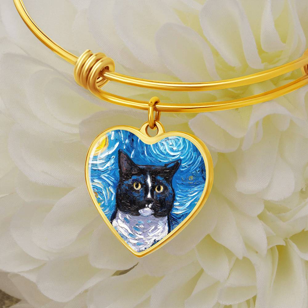 Tuxedo Cat Portrait Heart Bracelet