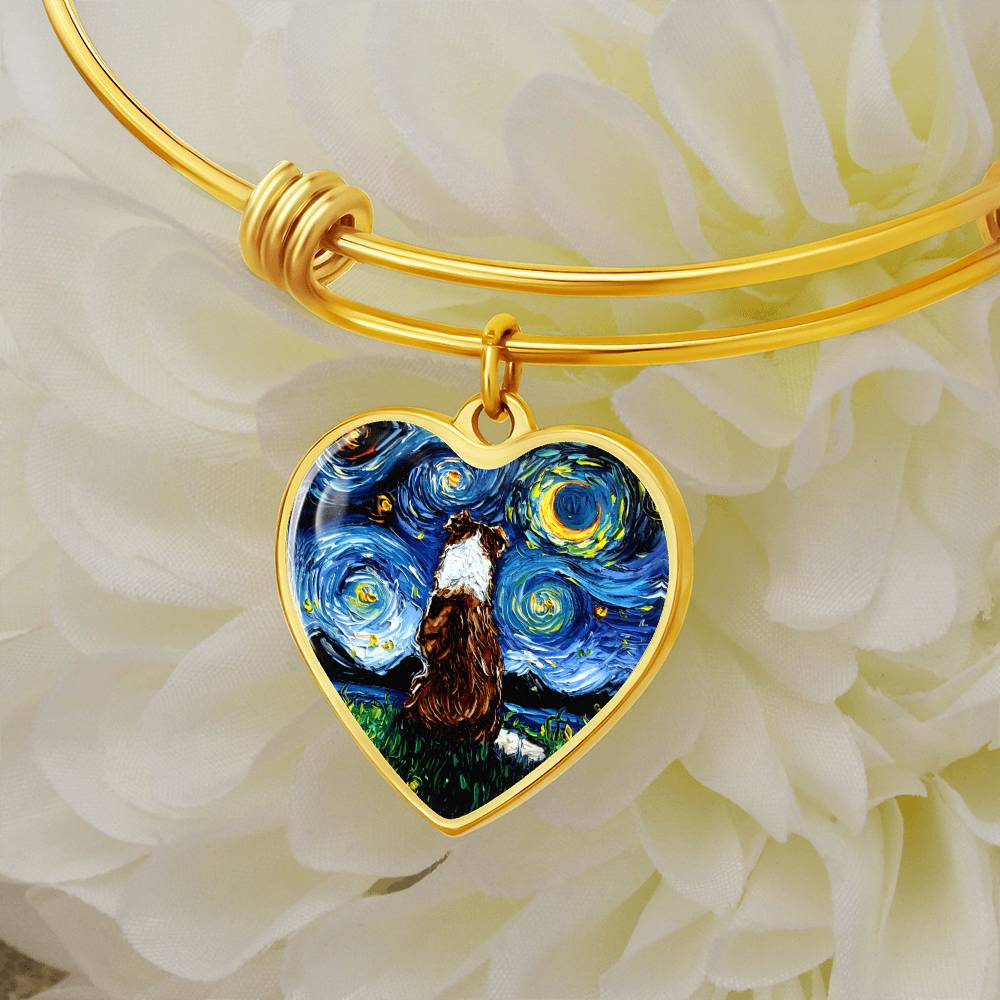 Red Border Collie Starry Night Heart Bangle Bracelet