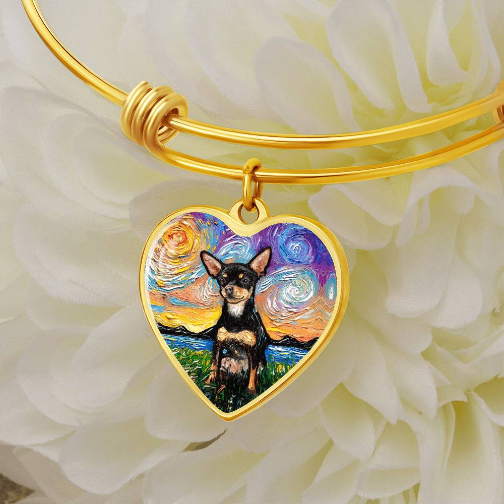 Black and Tan Chihuahua Starry Night Heart Bangle