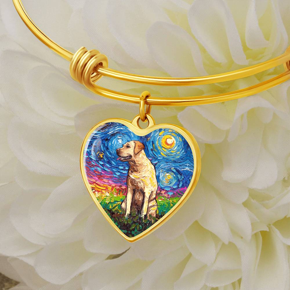Yellow Labrador Starry Night Heart Bangle