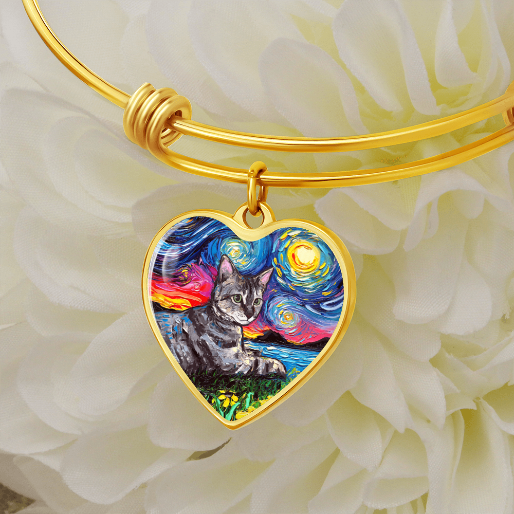 Laying Tabby Starry Night Heart Bangle