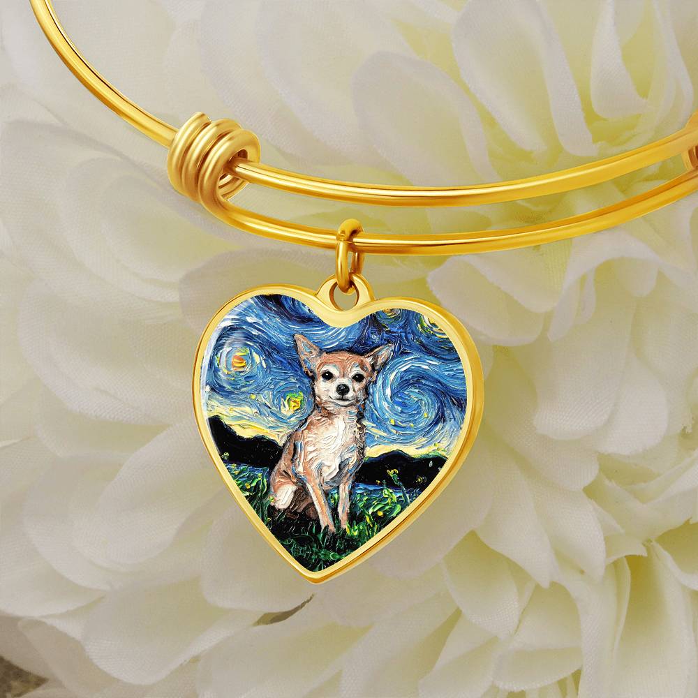 Chihuahua Starry Night Heart Bangle Bracelet