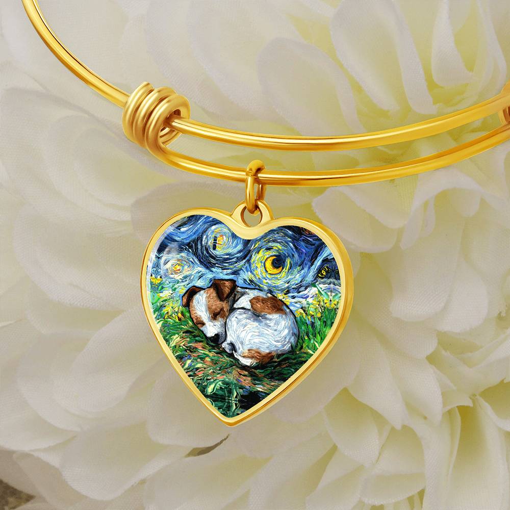 Sleeping Jack Russell Terrier Starry Night Heart Bangle Bracelet
