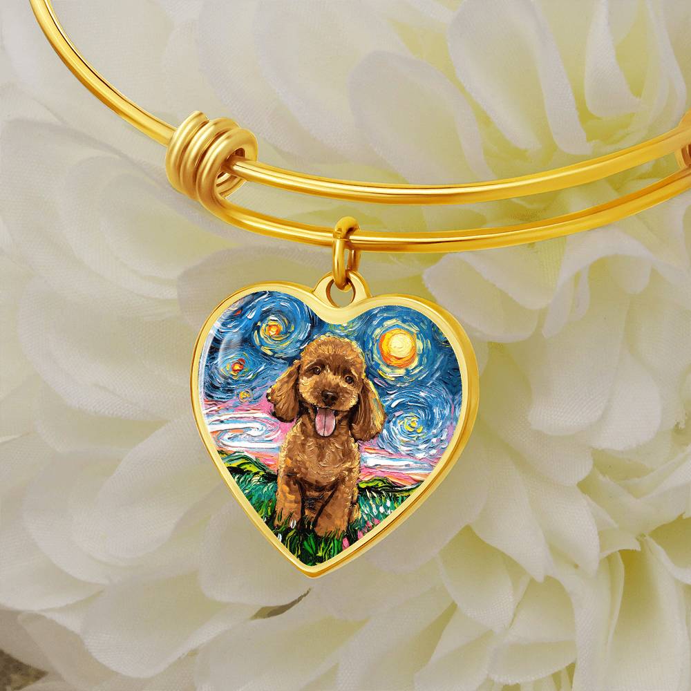 Apricot Poodle Puppy Starry Night Heart Bangle Bracelet