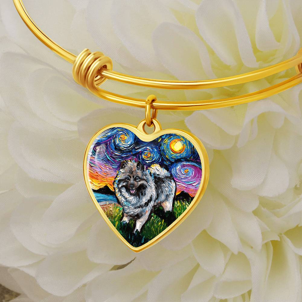 Keeshond Starry Night Heart Bangle Bracelet
