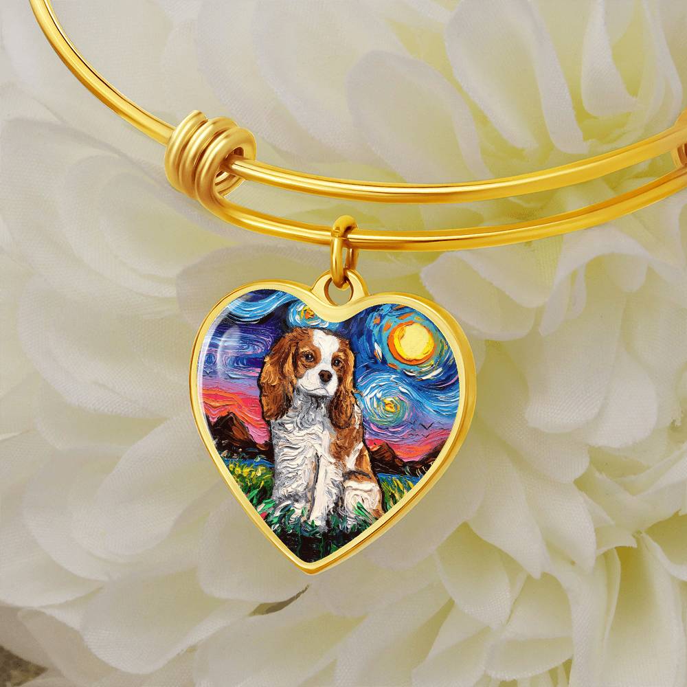 Blenheim Spaniel Starry Night Heart Bangle Bracelet