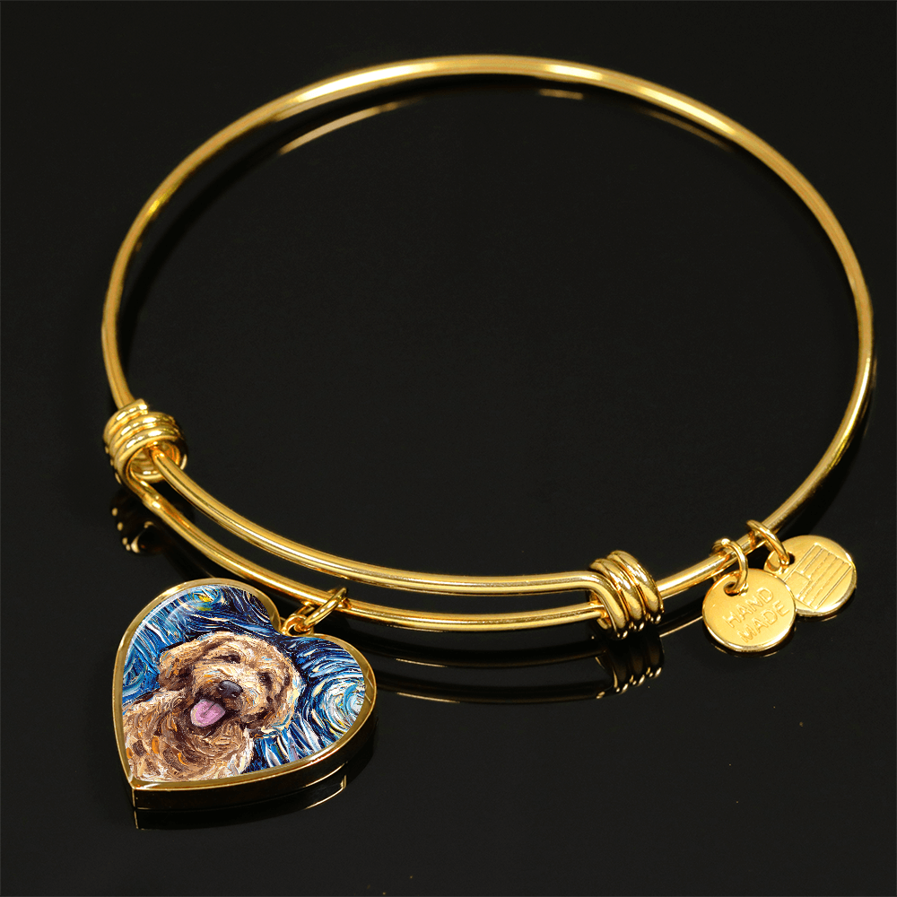 Goldendoodle portrait Starry Night Heart Bangle Bracelet