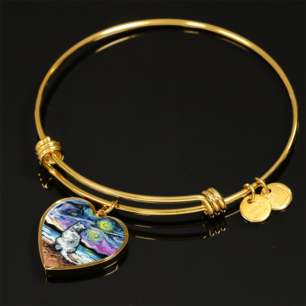 White Cat Starry Night Heart Bangle