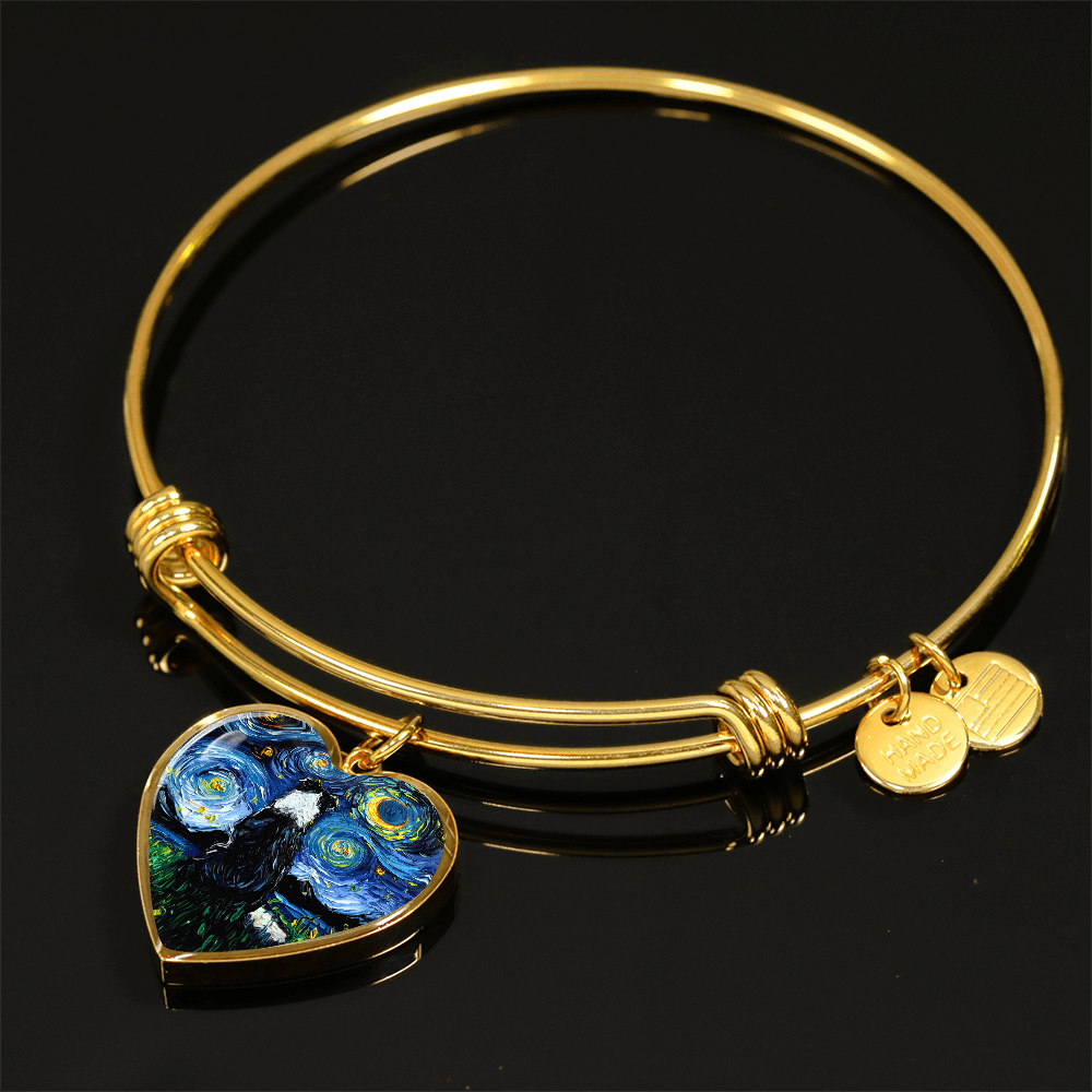 Border Collie Back Starry Night Heart Bangle Bracelet