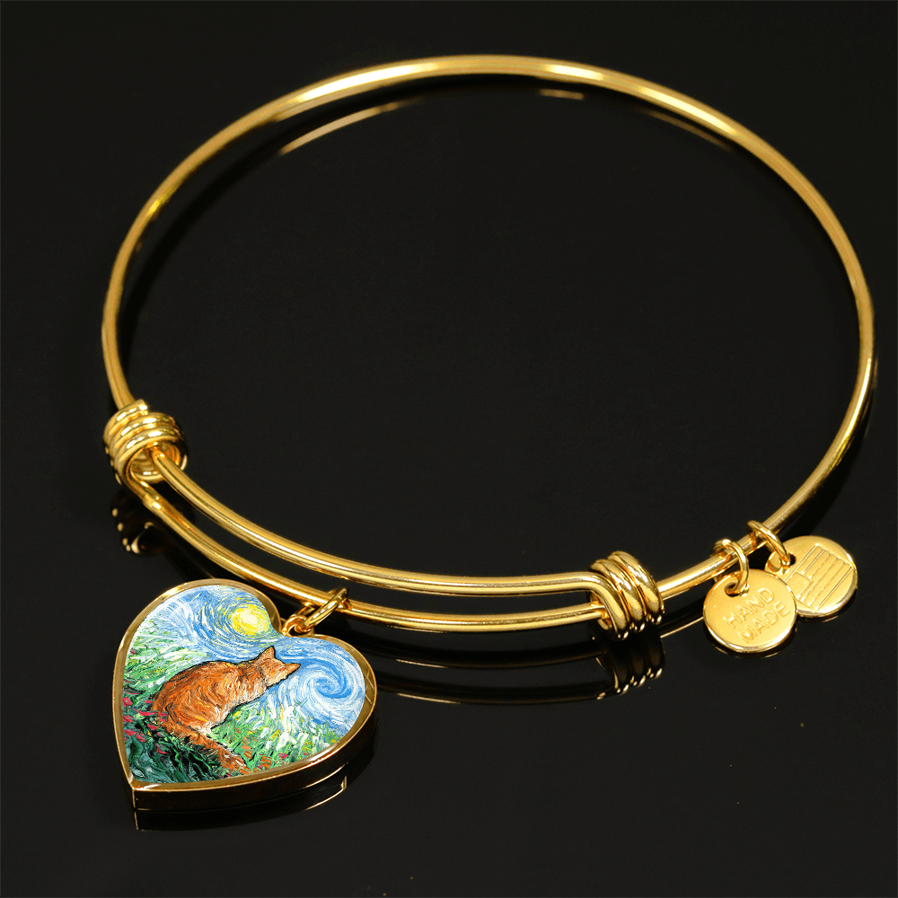 Orange Cat Spring Starry Night Heart Bangle