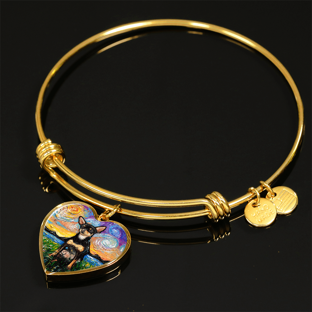Black and Tan Chihuahua Starry Night Heart Bangle