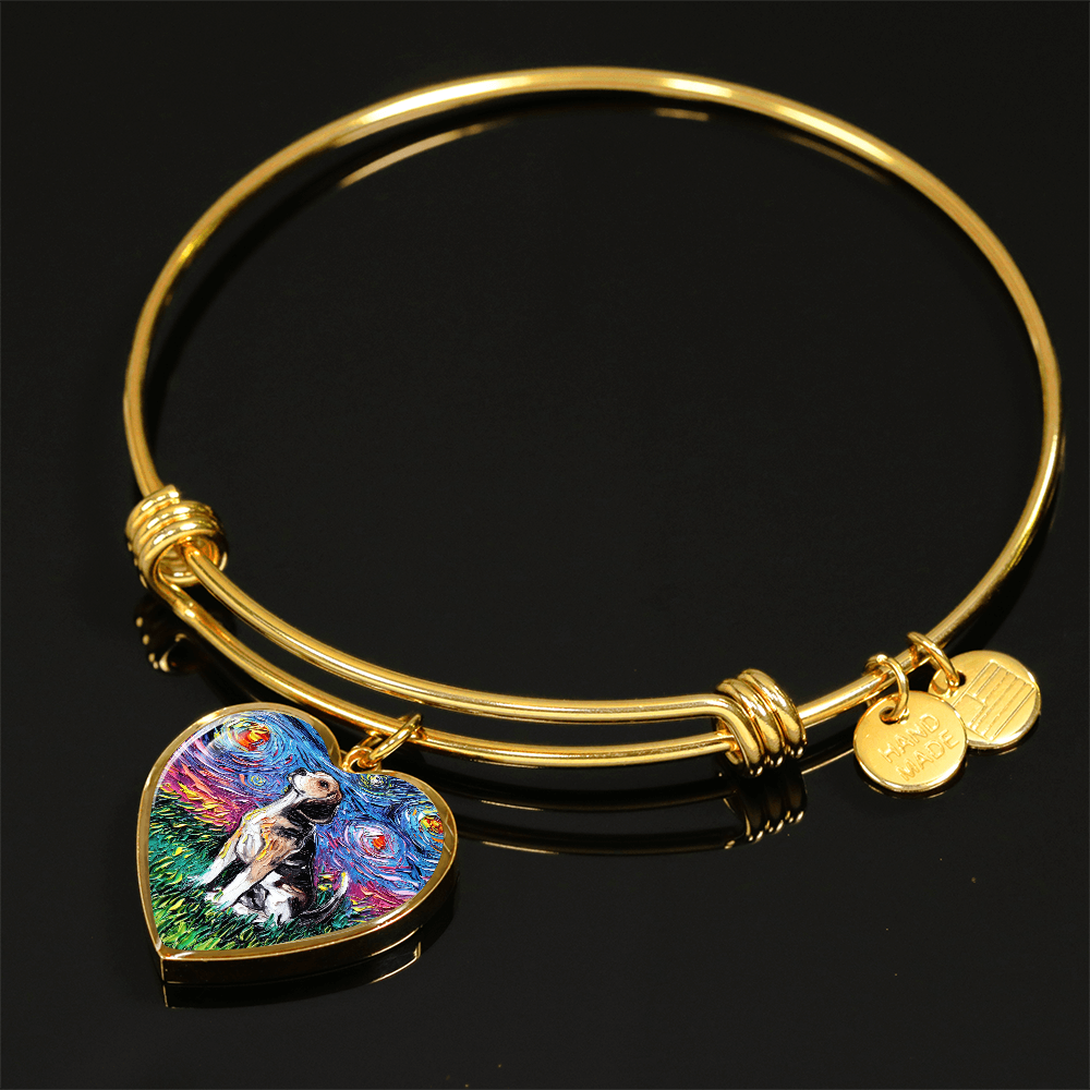 Beagle Starry Night Heart Bangle Bracelet