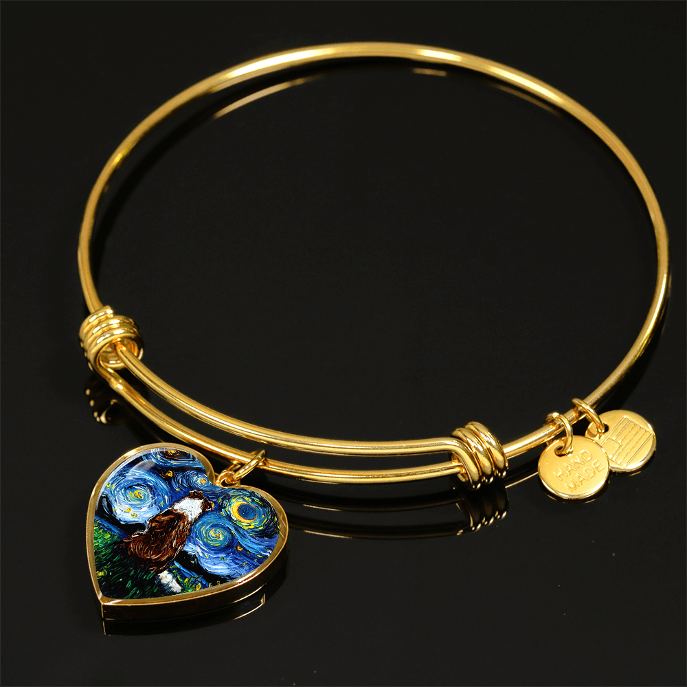 Red Border Collie Starry Night Heart Bangle Bracelet