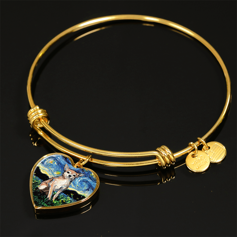 Chihuahua Starry Night Heart Bangle Bracelet