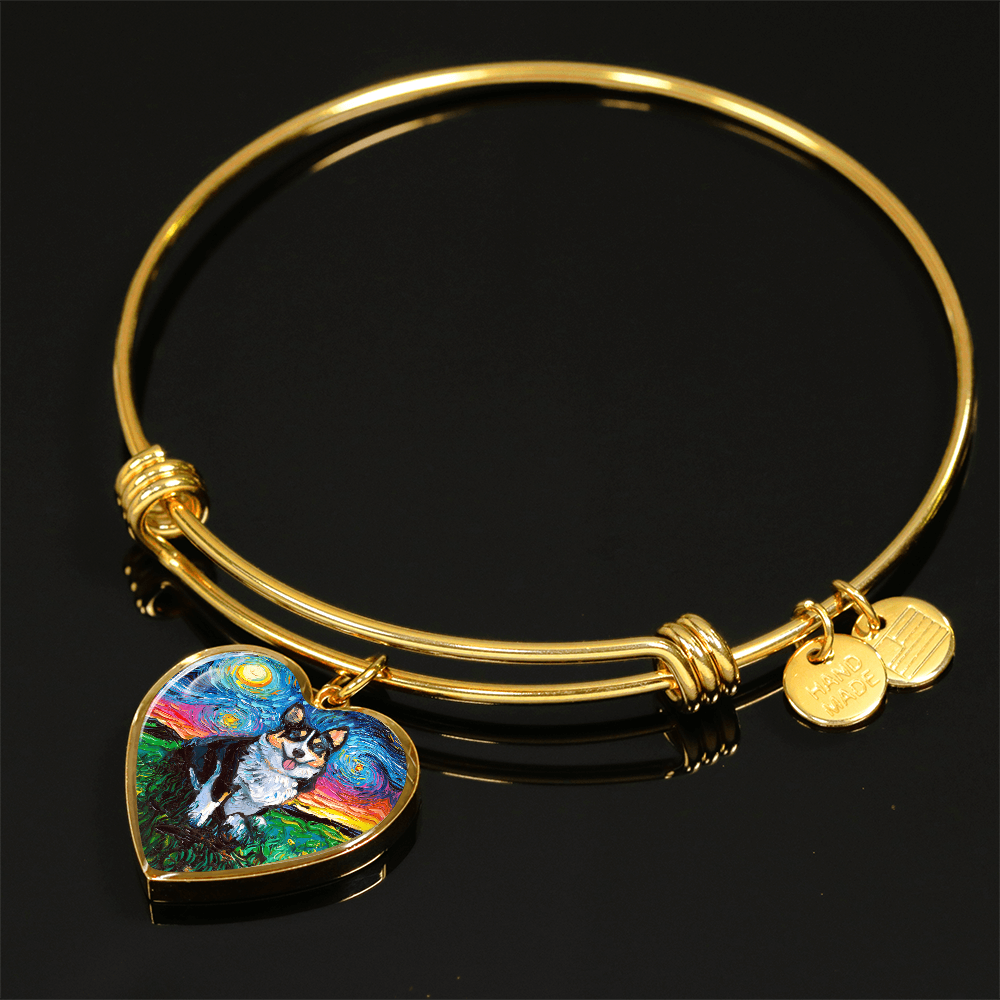Tri Color Corgi Starry Night Heart Bangle Bracelet