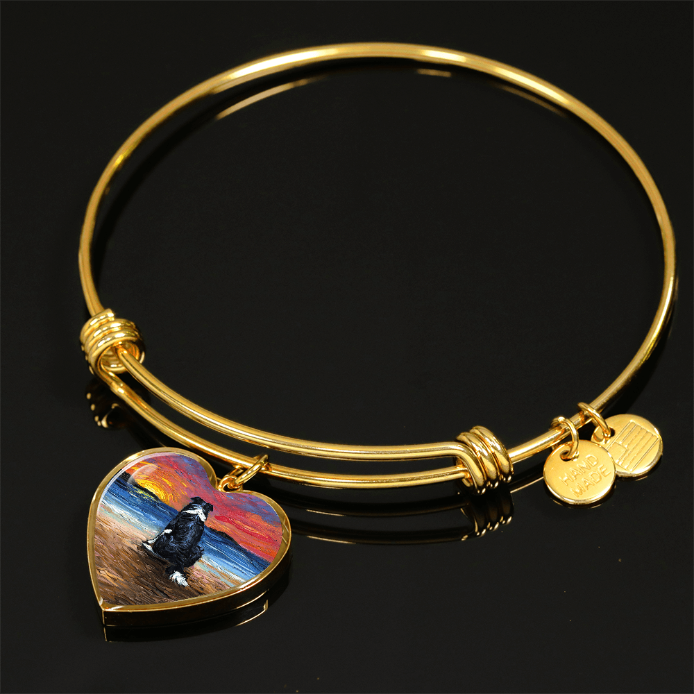 Beach Days - Border Collie Heart Bangle Bracelet