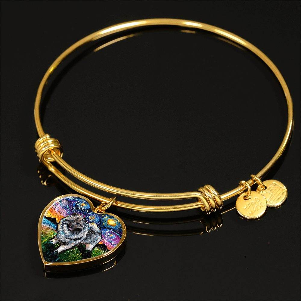 Keeshond Starry Night Heart Bangle Bracelet