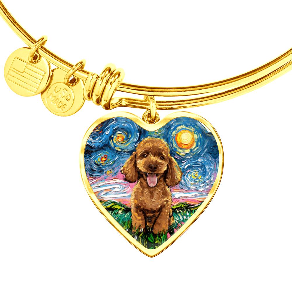 Apricot Poodle Puppy Starry Night Heart Bangle Bracelet
