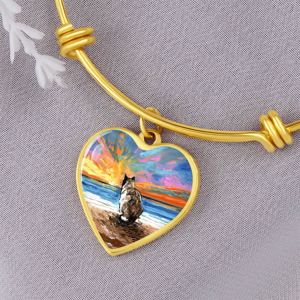 Beach Days - Snowshoe Cat Starry Night Heart Bangle Bracelet