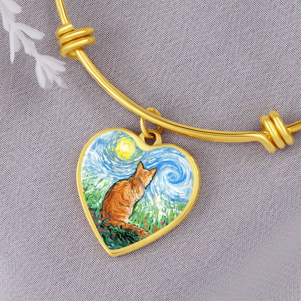 Orange Cat Spring Starry Night Heart Bangle