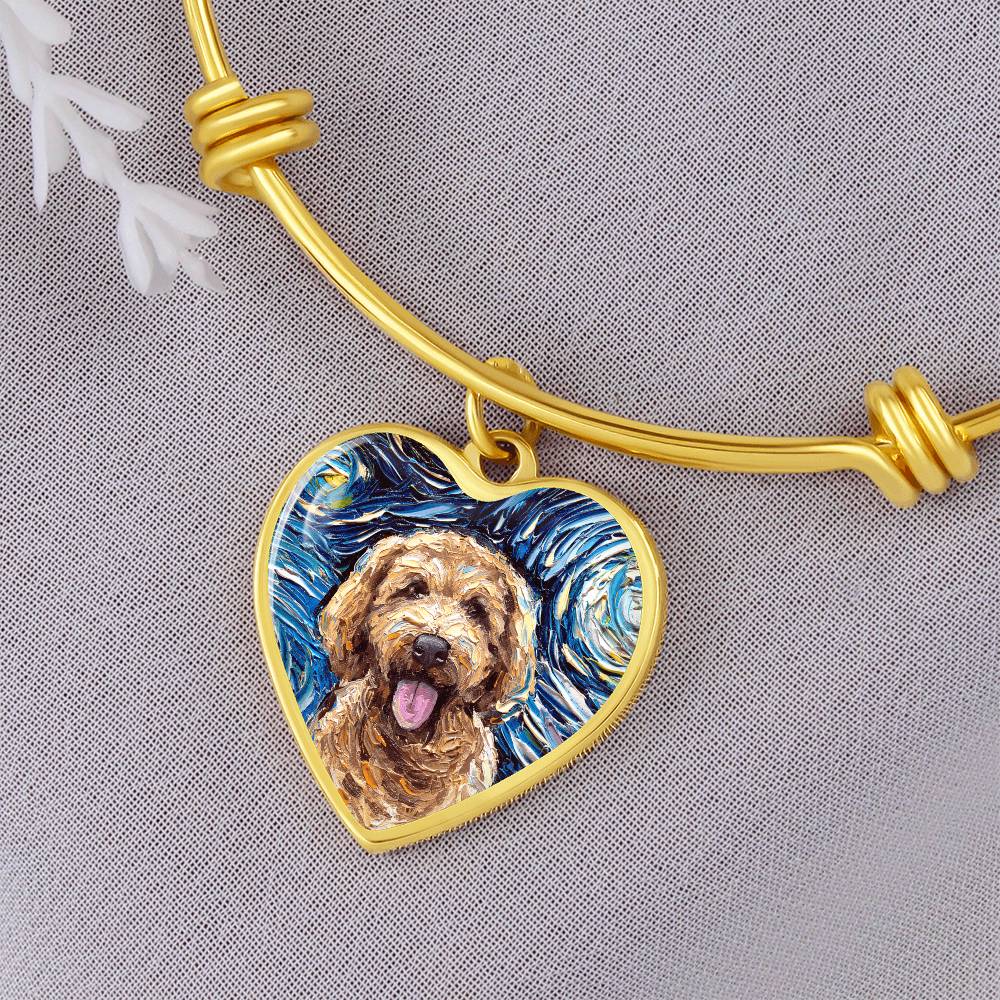 Goldendoodle portrait Starry Night Heart Bangle Bracelet