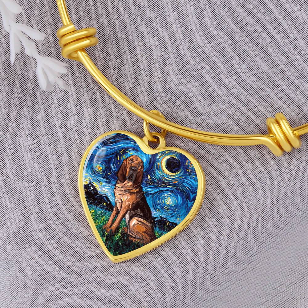 Bloodhound Starry Night Heart Bangle Bracelet