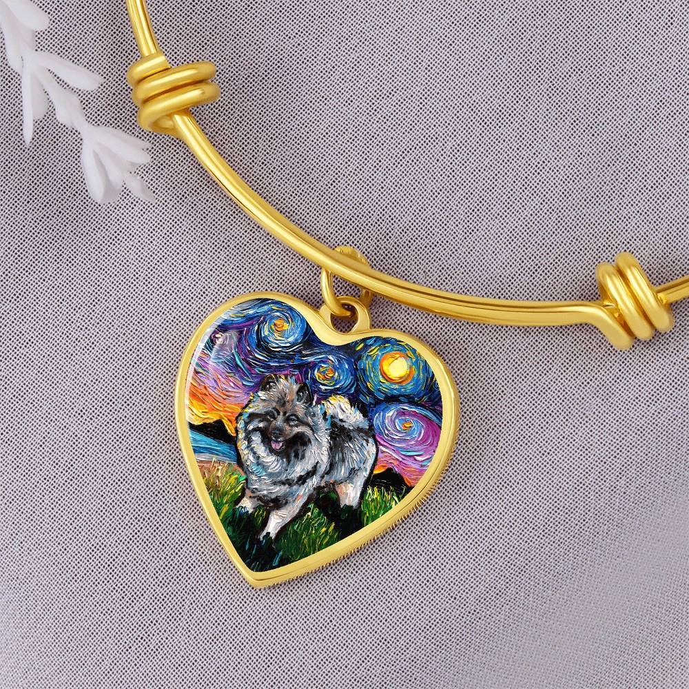 Keeshond Starry Night Heart Bangle Bracelet