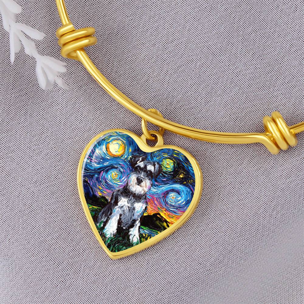 Schnauzer Starry Night Heart Bangle Bracelet
