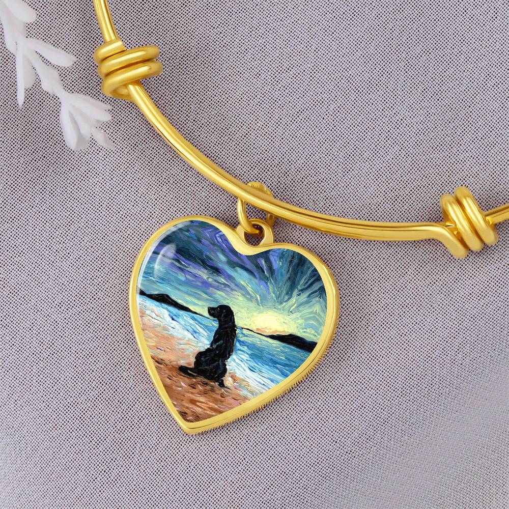 Beach Days - Black Labrador Heart Bangle Bracelet