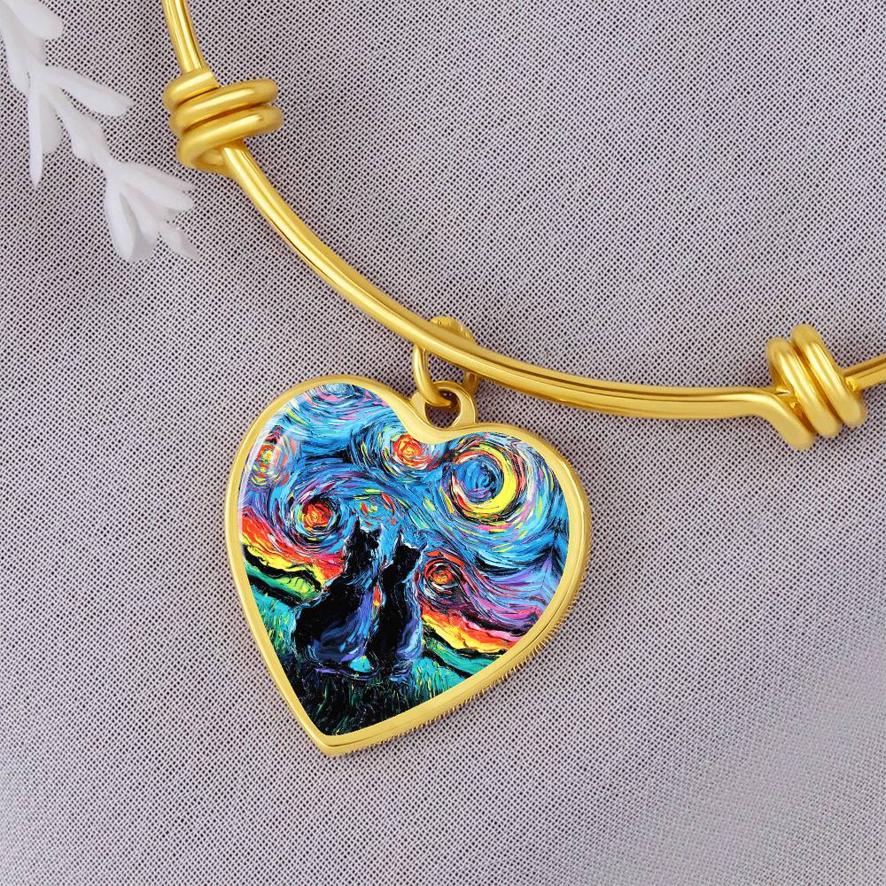 van Gogh's Cats Starry Night Heart Bangle Bracelet
