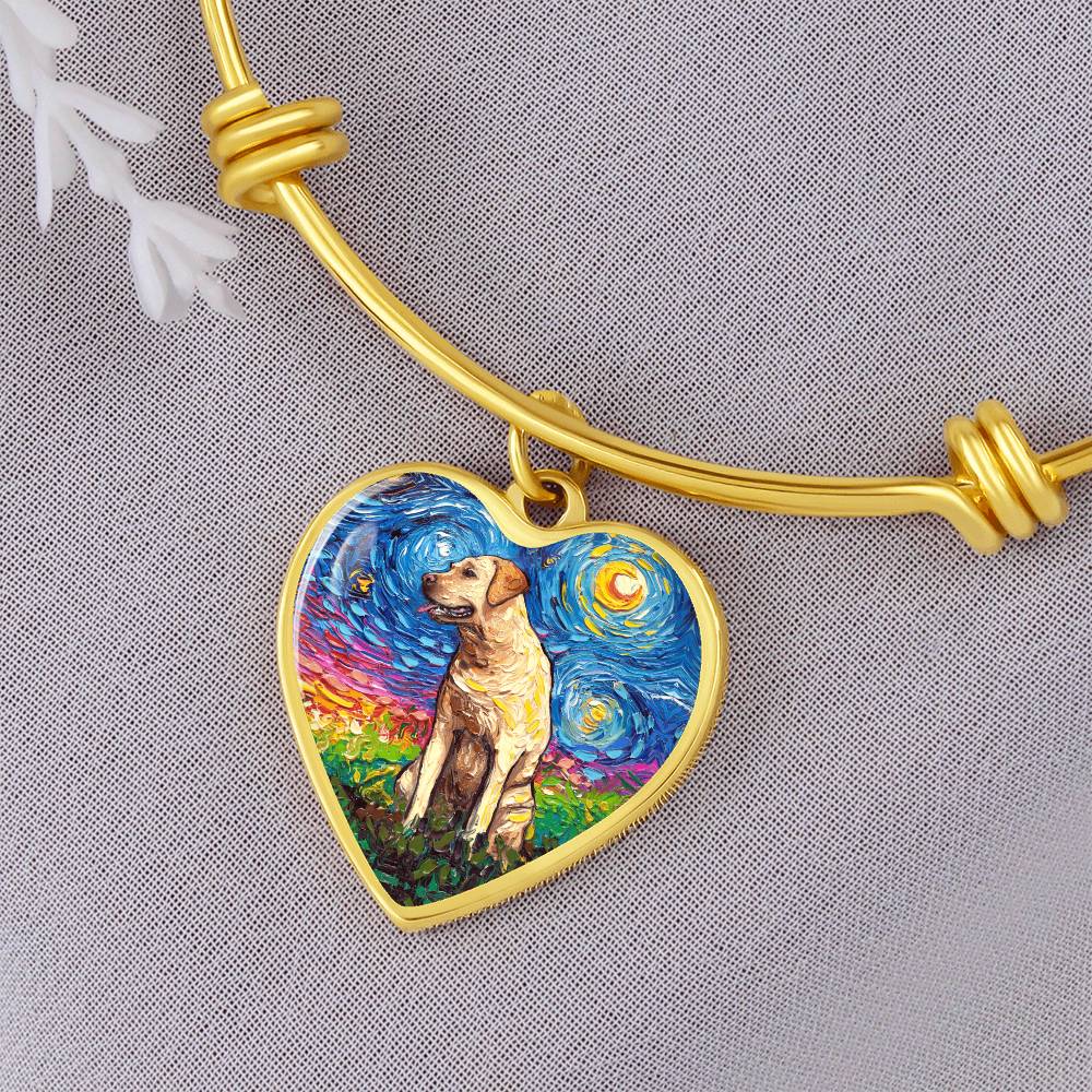 Yellow Labrador Starry Night Heart Bangle