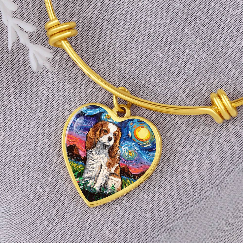Blenheim Spaniel Starry Night Heart Bangle Bracelet