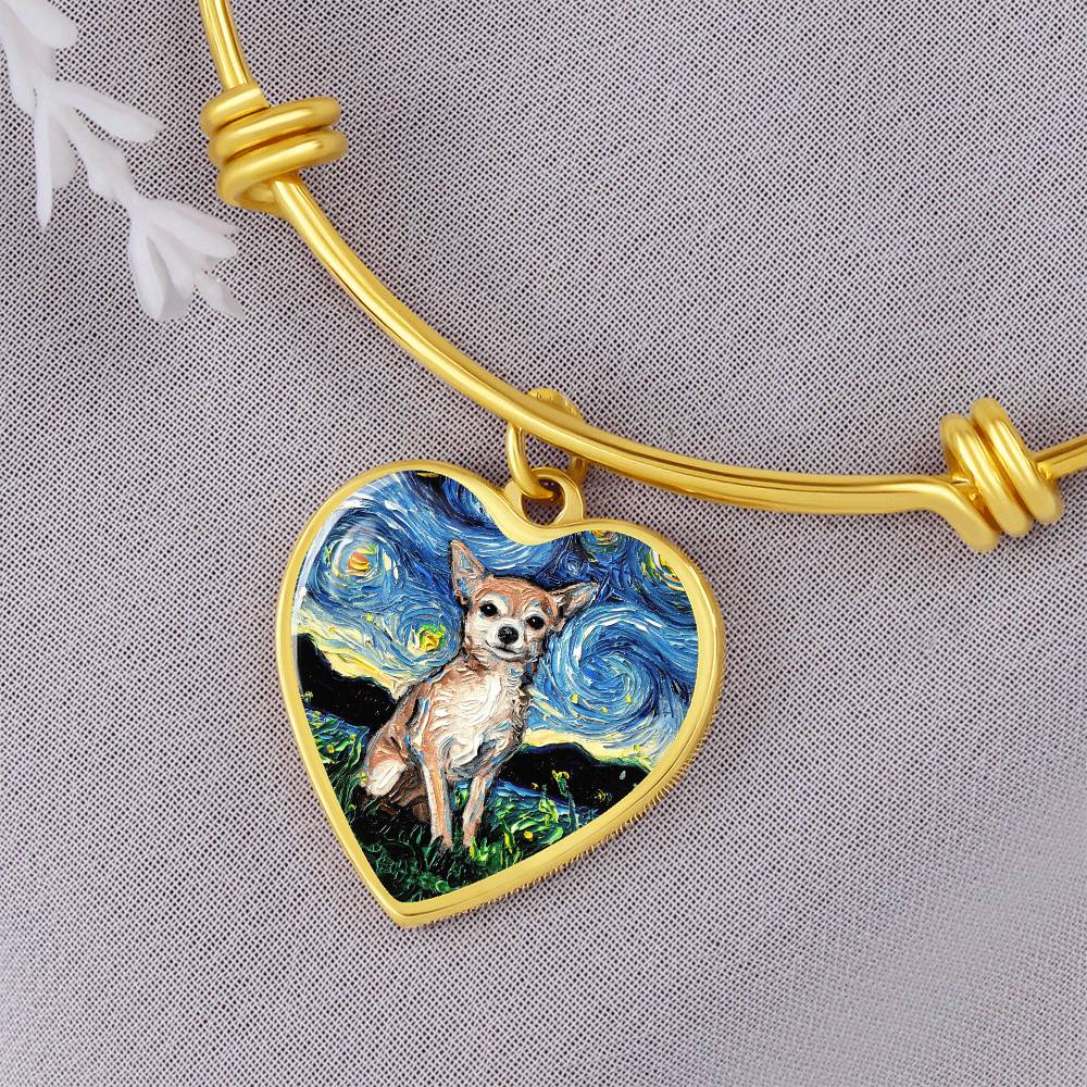 Chihuahua Starry Night Heart Bangle Bracelet