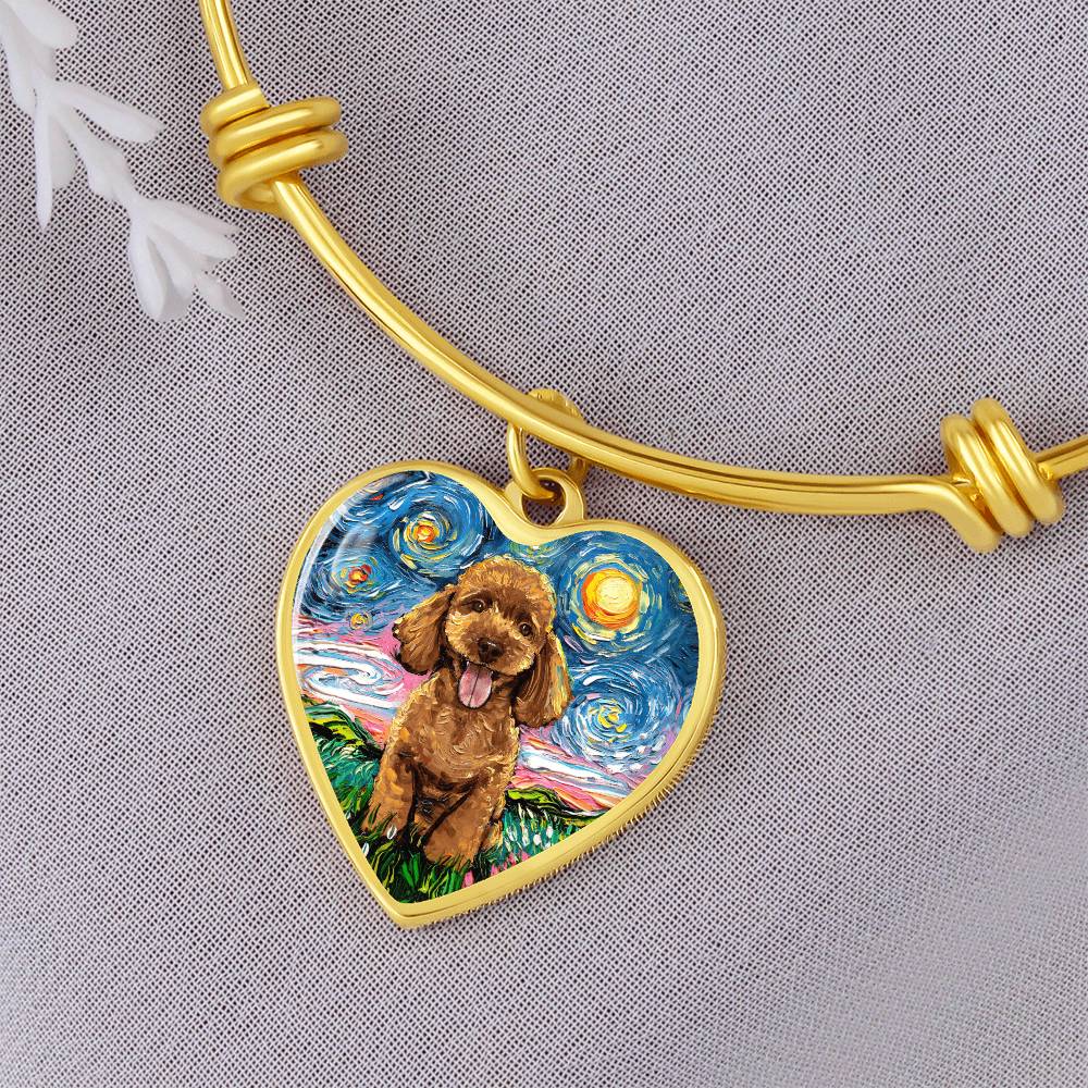 Apricot Poodle Puppy Starry Night Heart Bangle Bracelet