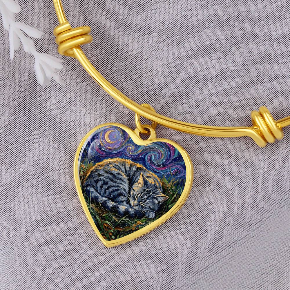Sleepy American Shorthair Tabby Heart Bracelet