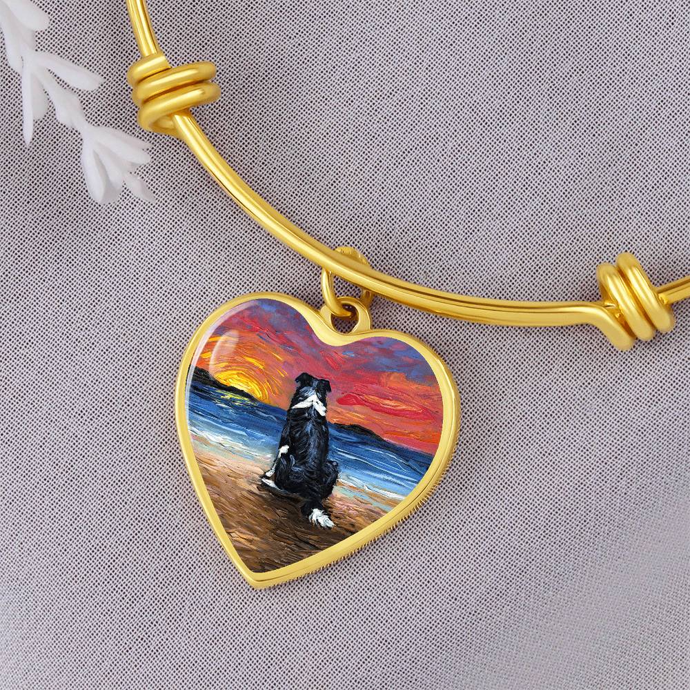 Beach Days - Border Collie Heart Bangle Bracelet