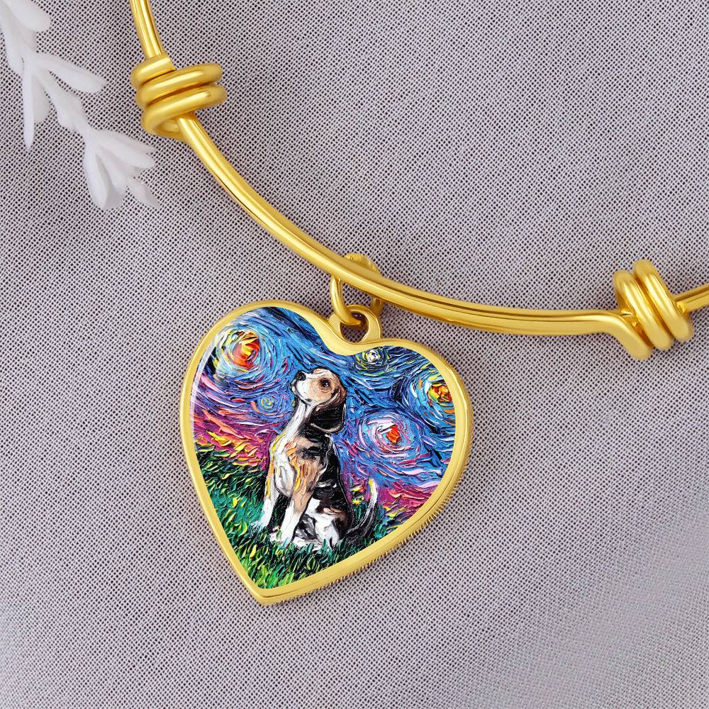Beagle Starry Night Heart Bangle Bracelet