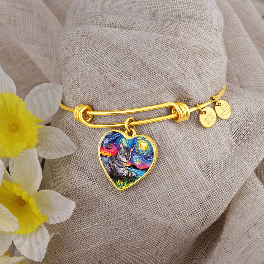 Laying Tabby Starry Night Heart Bangle