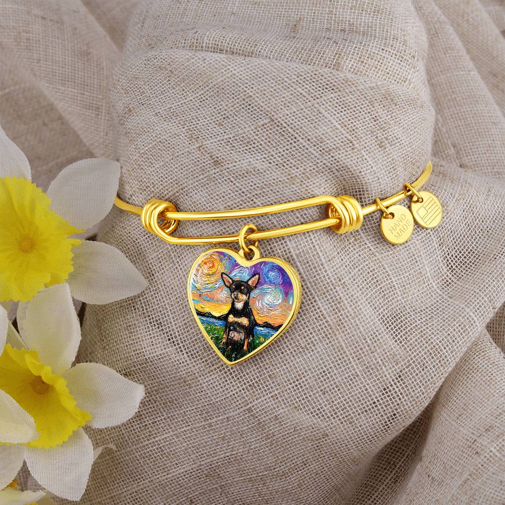 Black and Tan Chihuahua Starry Night Heart Bangle