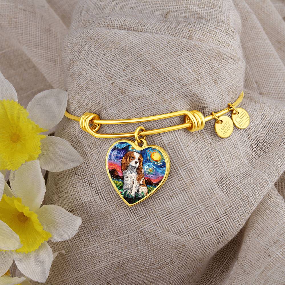 Blenheim Spaniel Starry Night Heart Bangle Bracelet