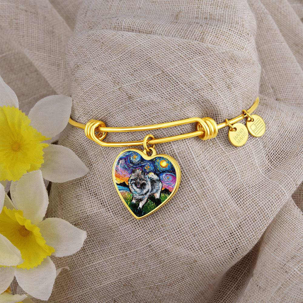 Keeshond Starry Night Heart Bangle Bracelet