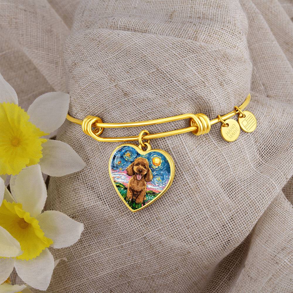Apricot Poodle Puppy Starry Night Heart Bangle Bracelet