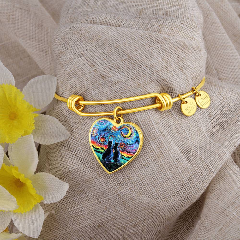 van Gogh's Cats Starry Night Heart Bangle Bracelet