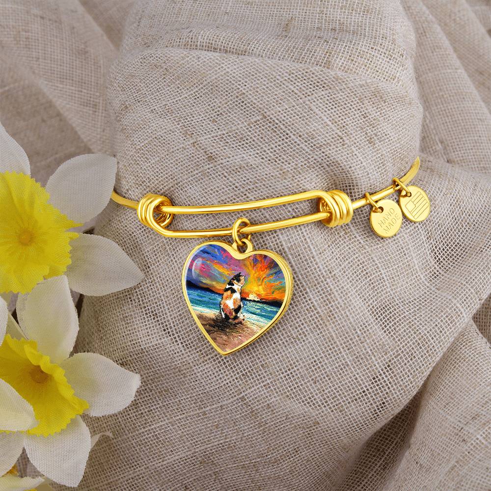 Beach Days - Calico Cat Heart Bangle Bracelet