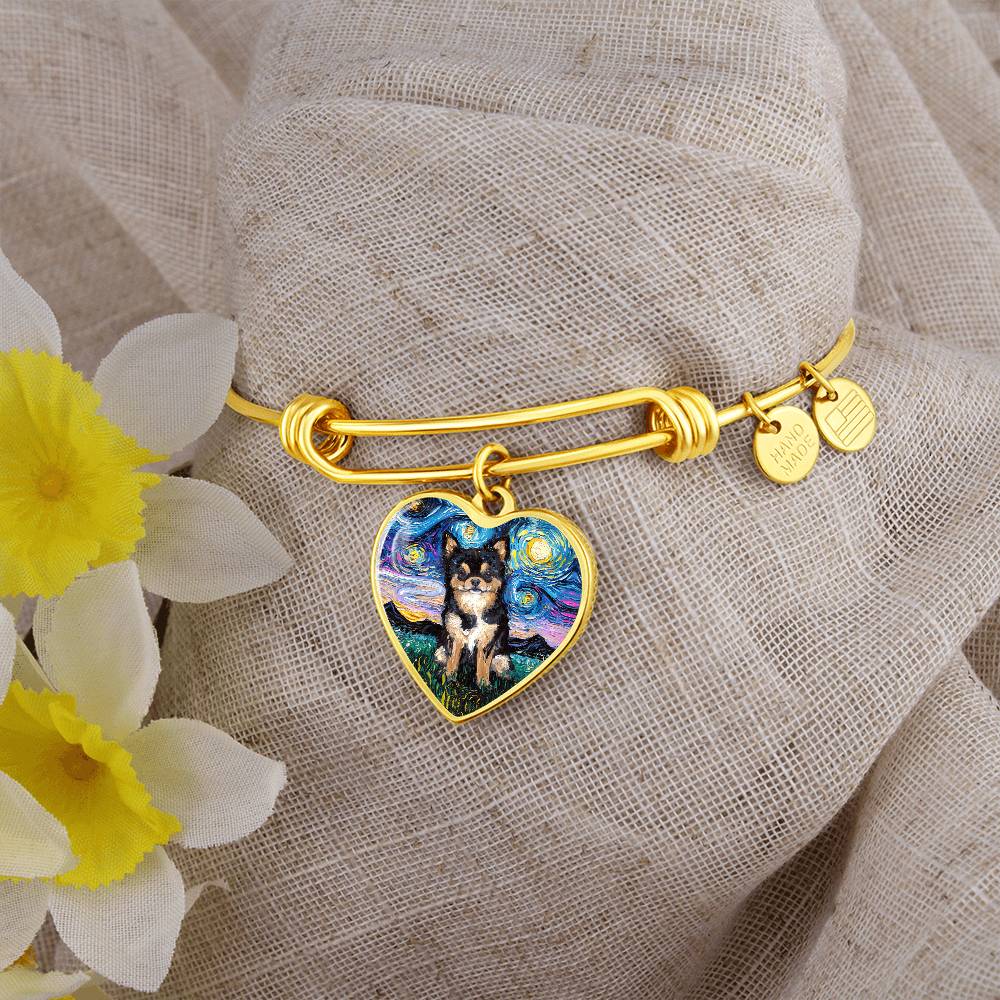 Black & Tan Long Hair Chihuahua Starry Night Heart Bangle