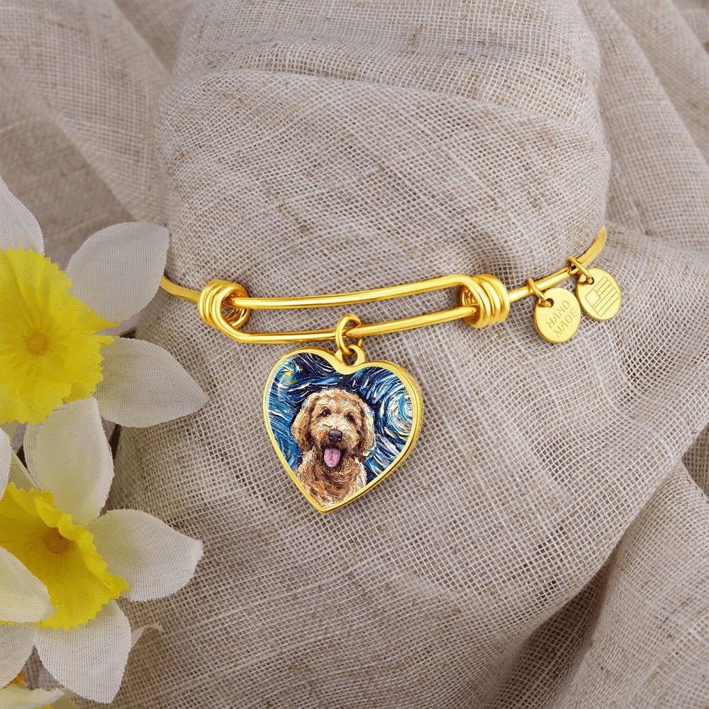 Goldendoodle portrait Starry Night Heart Bangle Bracelet
