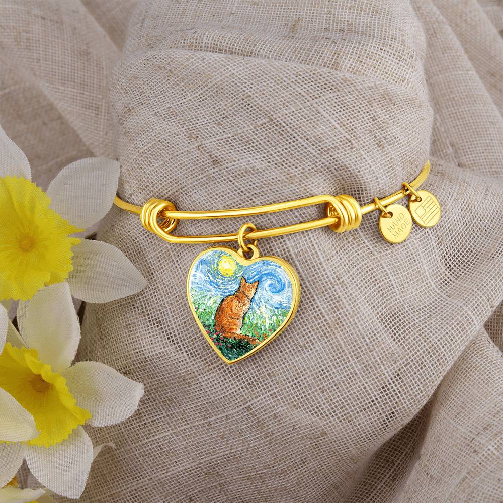 Orange Cat Spring Starry Night Heart Bangle